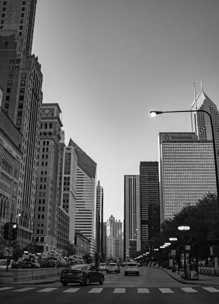 Chicago city street black and white photography by shanna may aesthetics studios